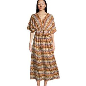 World Market Mira Brown And Purple Ritmo Geometric‎ Kaftan Dress S/M